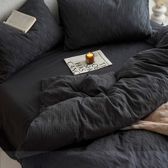 91家纺网 家纺一手货源 找家纺 梦享生活家居 2024新款A类双层纱提花肌理纹侘寂风四件套-布洛克 布洛克灰