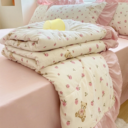 91家纺网 家纺一手货源 找家纺 （总）仟网汇 2024新款韩版田园法式糯糯棉花边夏被四件套