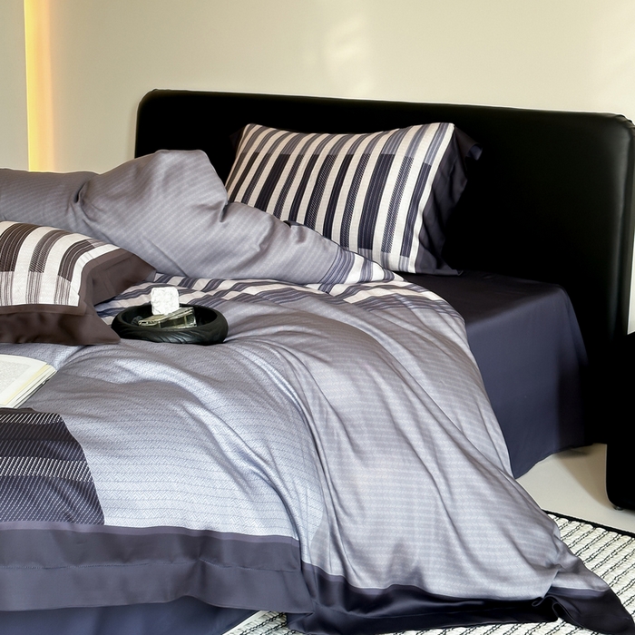 91家纺网 家纺一手货源 找家纺 优悦生活馆 2024新款天丝宽边拼角四件套-商务系列 凯曼蒂-蓝