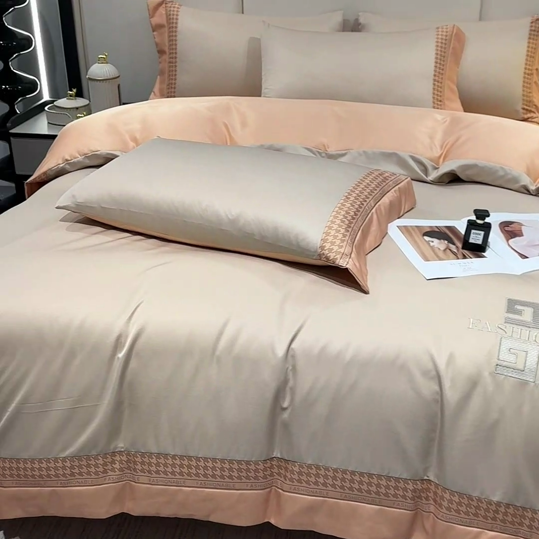 91家纺网 家纺一手货源 找家纺 富盛家纺 2024新款水洗真丝刺绣四件套-威灵顿 威灵顿—香槟