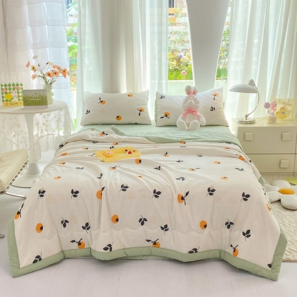 妖妖家纺 2024新款超柔软糯水洗云朵棉印花夏被四件套 柿柿如意