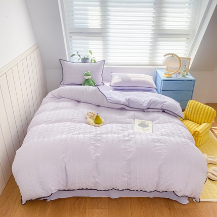 91家纺网 家纺一手货源 找家纺 羋多2024新款贝壳边雨泡泡棉泡泡纱双层纱四件套 香芋紫