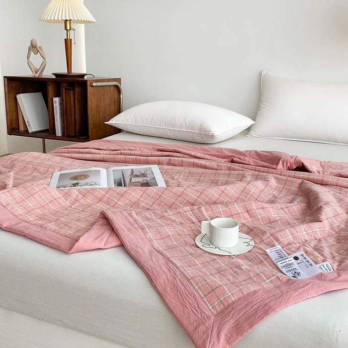 91家纺网 家纺一手货源 找家纺 青螺家纺 2024全棉水洗棉双面色织100%新疆棉花夏被三件套四件套枕套床单 支持质检验货 凯瑟琳 粉