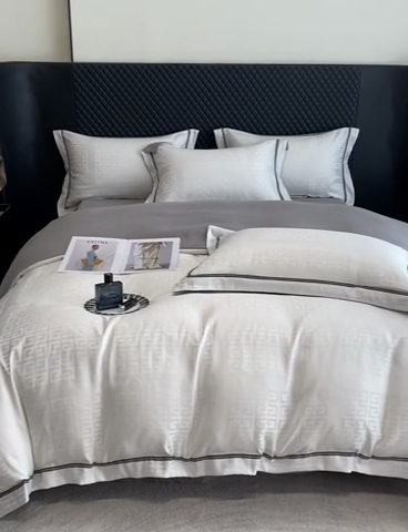 91家纺网 家纺一手货源 找家纺 优悦生活馆 2024新款工艺款提花磨毛四件套-简爱-白