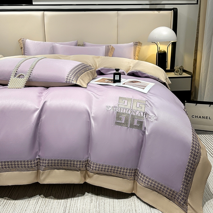 91家纺网 家纺一手货源 找家纺 富盛家纺 2024新款水洗真丝刺绣四件套-威灵顿 威灵顿—紫色