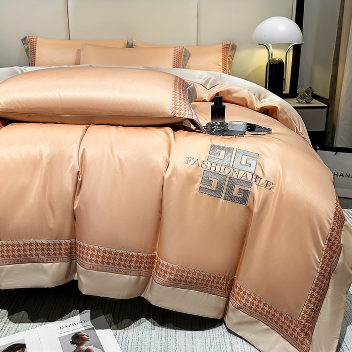 91家纺网 家纺一手货源 找家纺 富盛家纺 2024新款水洗真丝刺绣四件套-威灵顿 威灵顿—橘色