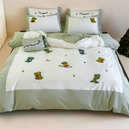 91家纺网 家纺一手货源 找家纺 （总）泽西家纺 2024新款可爱卡通风全棉水洗棉四件套毛巾绣大拼角四件套