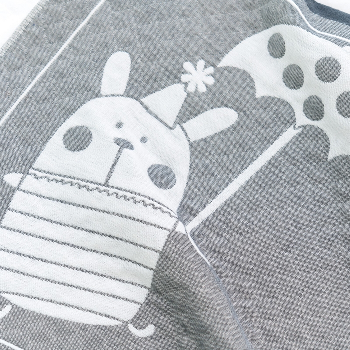 91家纺网 家纺一手货源 找家纺 朴尔家纺-毛巾被 2024新款特惠混纺棉质三层纱布独版AB面枕巾 52*78cm一对 雨伞熊灰