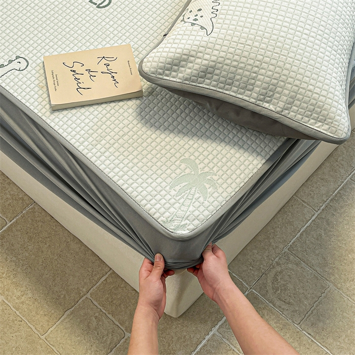 91家纺网 家纺一手货源 找家纺 启程家纺 2024春夏A类凉豆豆凉席床笠款凉席套件 小恐龙