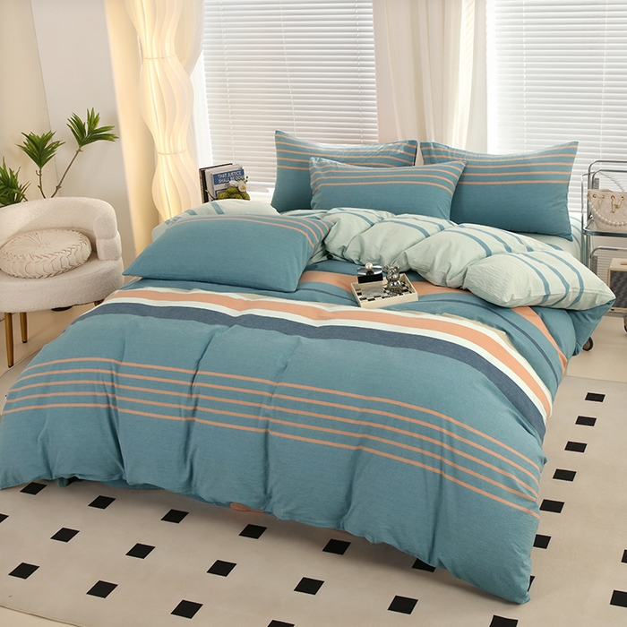 91家纺网 家纺一手货源 找家纺 金纱玉纺家纺 2024新款色织全棉水洗棉四件套 罗拉之恋-兰