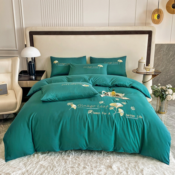 91家纺网 家纺一手货源 找家纺 孟鑫 2025新款水洗磨毛刺绣绣花四件套-三生有杏系列 森林绿