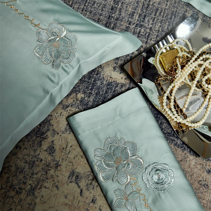 91家纺网 家纺一手货源 找家纺 保罗圣迪奥 2024新款长安如故系列天丝四件套 浅石兰