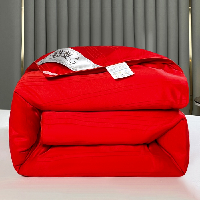 91家纺网 家纺一手货源 找家纺 尚品家纺 2024新款提花段条绗缝蚕丝被 喜庆大红