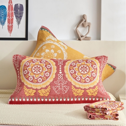 91家纺网 家纺一手货源 找家纺 （总）朴尔家纺2024新款民族风彩棉系列四层纱布枕巾