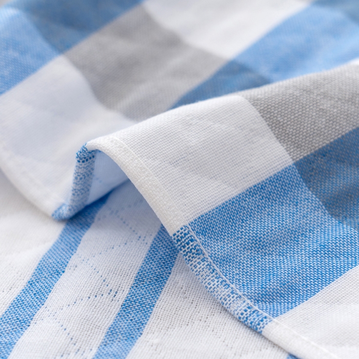 91家纺网 家纺一手货源 找家纺 朴尔家纺-毛巾被 2024新款特惠混纺棉质三层纱布独版AB面枕巾 52*78cm一对 格韵蓝