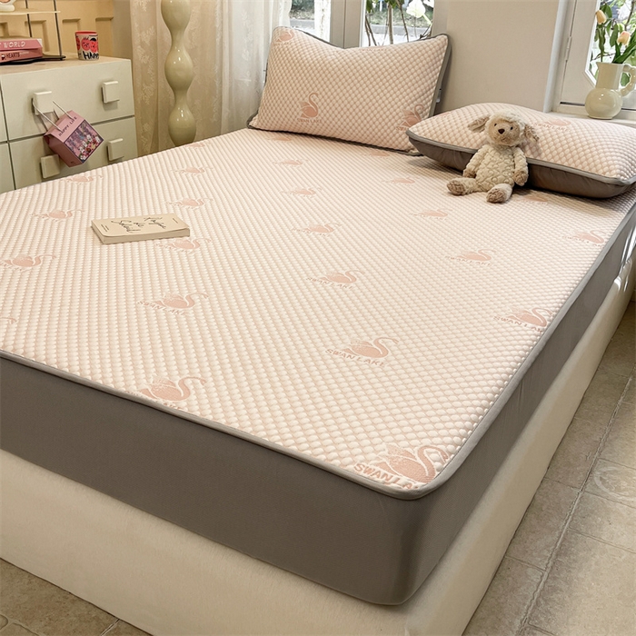 91家纺网 家纺一手货源 找家纺 启程家纺 2024春夏A类凉豆豆凉席床笠款凉席套件 小天鹅