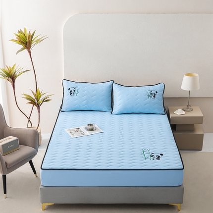 恒尚居 2024新款熊猫刺绣水洗原棉大豆床笠-四季款 浅蓝色