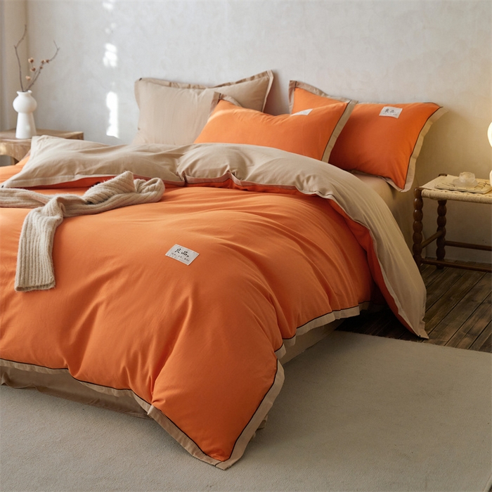 91家纺网 家纺一手货源 找家纺 启程家纺 2024新款全棉A类40支嵌绳包边款四件套 桔卡其