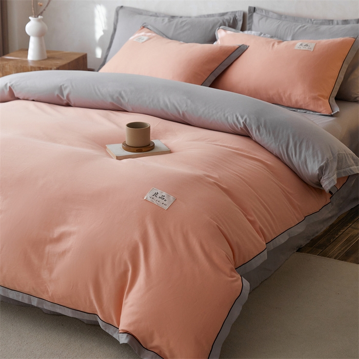 91家纺网 家纺一手货源 找家纺 启程家纺 2024新款全棉A类40支嵌绳包边款四件套 桔灰