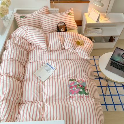 91家纺网 家纺一手货源 找家纺 （总）子钦 2024新款水洗棉撞色刺绣四件套-龙年大发