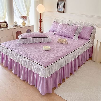 网红馆 2025新款全棉双层纱花边款爱丽丝系列单床裙 风信紫