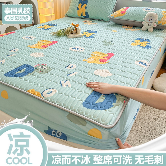 91家纺网 家纺一手货源 找家纺 福来临家纺 2025新款A类凉感丝印花含胶床笠 恐龙乐园