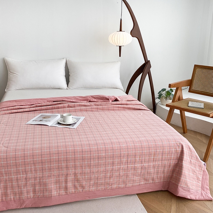 91家纺网 家纺一手货源 找家纺 青螺家纺 2024全棉水洗棉双面色织100%新疆棉花夏被三件套四件套枕套床单 支持质检验货 凯瑟琳 粉