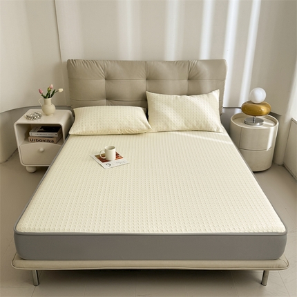 恒爱家纺 新款A类亲肤几何鸟冰丝床笠 千鸟格-米白