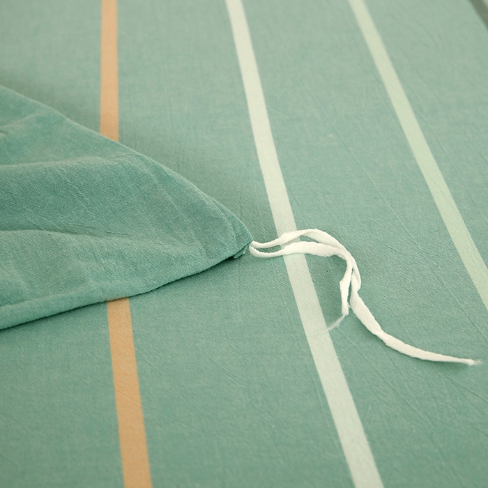 91家纺网 家纺一手货源 找家纺 金纱玉纺家纺 2024新款色织全棉水洗棉四件套 绿桔白条