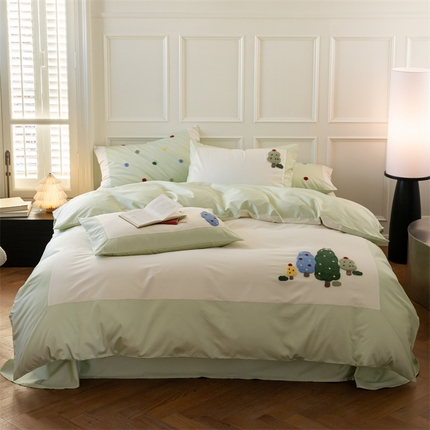 泽西家纺 2024新款全棉水洗棉毛巾绣大拼角四件套 童话镇