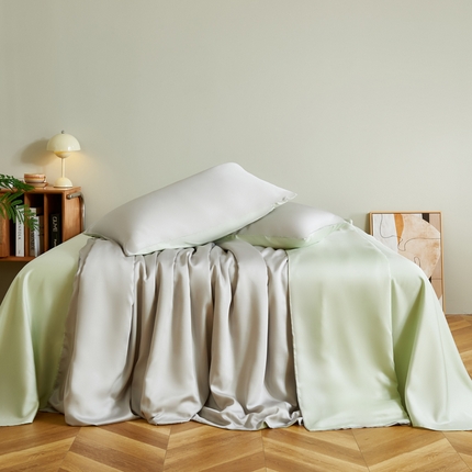 91家纺网 家纺一手货源 找家纺 云栖家居 202460支A类兰精天丝系列拼色四件套（风格二） 银灰&浅绿