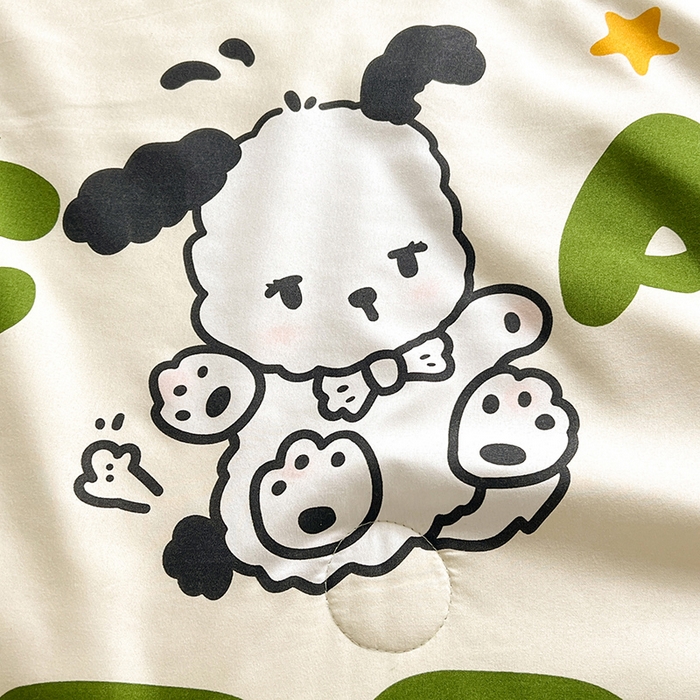 91家纺网 家纺一手货源 找家纺 妖妖家纺 2024新款超柔软糯水洗云朵棉印花夏被四件套 字母熊