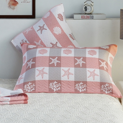 91家纺网 家纺一手货源 找家纺 朴尔家纺-毛巾被 2024新款全棉加厚三层纱布枕巾 海洋粉