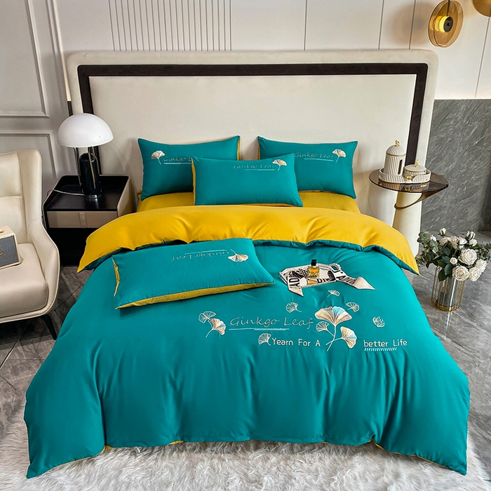 91家纺网 家纺一手货源 找家纺 孟鑫 2025新款水洗磨毛刺绣绣花四件套-三生有杏系列 孔雀兰