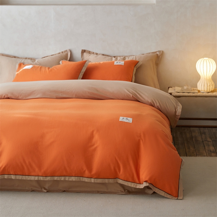 91家纺网 家纺一手货源 找家纺 启程家纺 2024新款全棉A类40支嵌绳包边款四件套 桔卡其