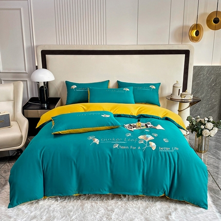 91家纺网 家纺一手货源 找家纺 孟鑫 2025新款水洗磨毛刺绣绣花四件套-三生有杏系列 孔雀兰