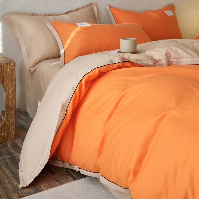 91家纺网 家纺一手货源 找家纺 启程家纺 2024新款全棉A类40支嵌绳包边款四件套 桔卡其