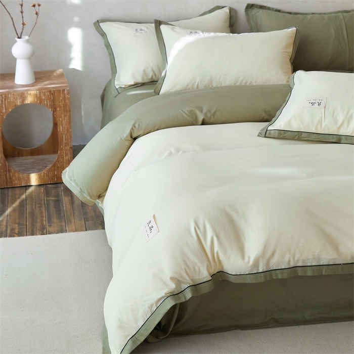 91家纺网 家纺一手货源 找家纺 启程家纺 2024新款全棉A类40支嵌绳包边款四件套 奶黄绿