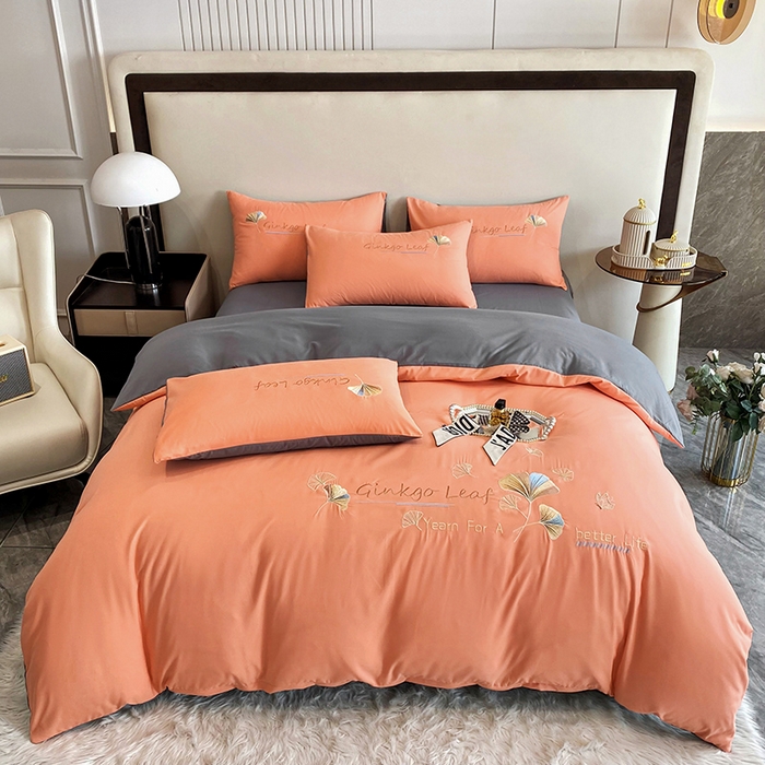 91家纺网 家纺一手货源 找家纺 孟鑫 2025新款水洗磨毛刺绣绣花四件套-三生有杏系列 艾玛橙