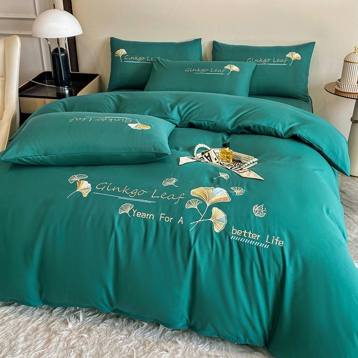 91家纺网 家纺一手货源 找家纺 孟鑫 2025新款水洗磨毛刺绣绣花四件套-三生有杏系列 森林绿