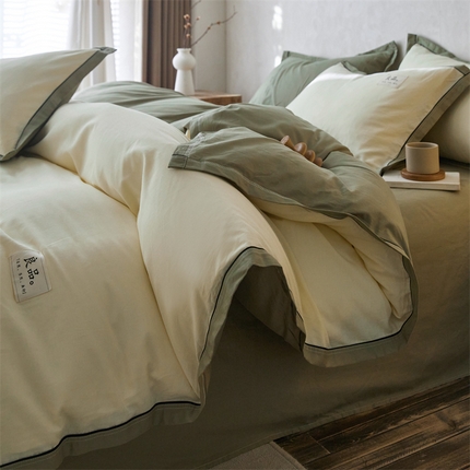 91家纺网 家纺一手货源 找家纺 启程家纺 2024新款全棉A类40支嵌绳包边款四件套 奶黄绿