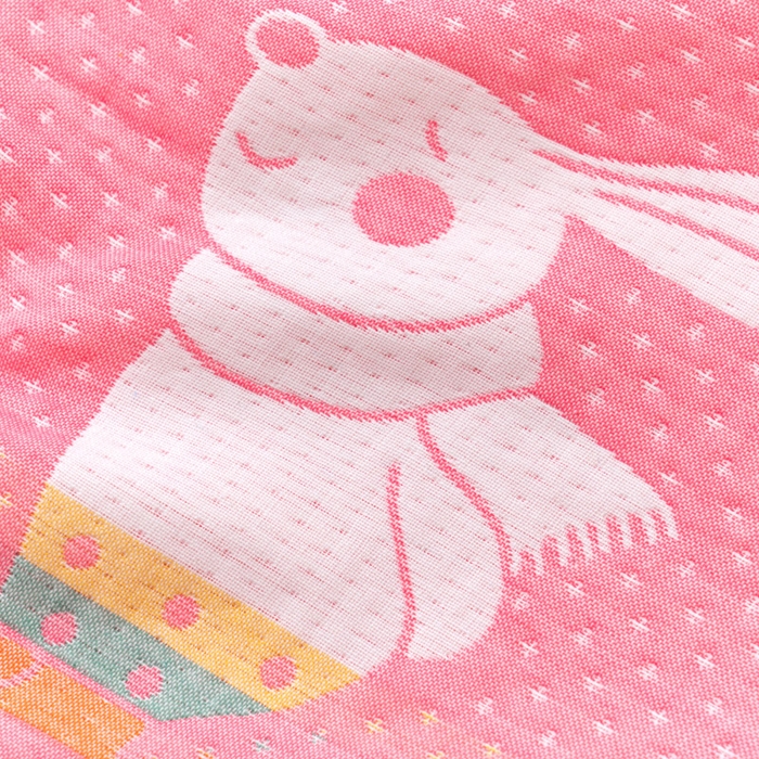 91家纺网 家纺一手货源 找家纺 朴尔家纺-毛巾被 2024新款特惠混纺棉质三层纱布独版AB面枕巾 52*78cm一对 爱心熊粉