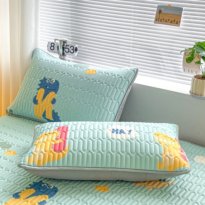 91家纺网 家纺一手货源 找家纺 福来临家纺 2025新款A类凉感丝印花含胶床笠 恐龙乐园