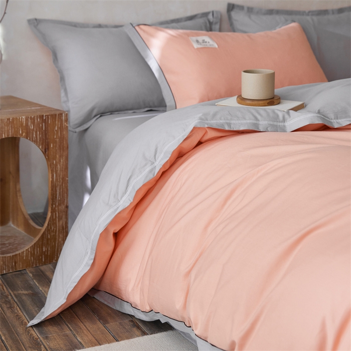 91家纺网 家纺一手货源 找家纺 启程家纺 2024新款全棉A类40支嵌绳包边款四件套 桔灰