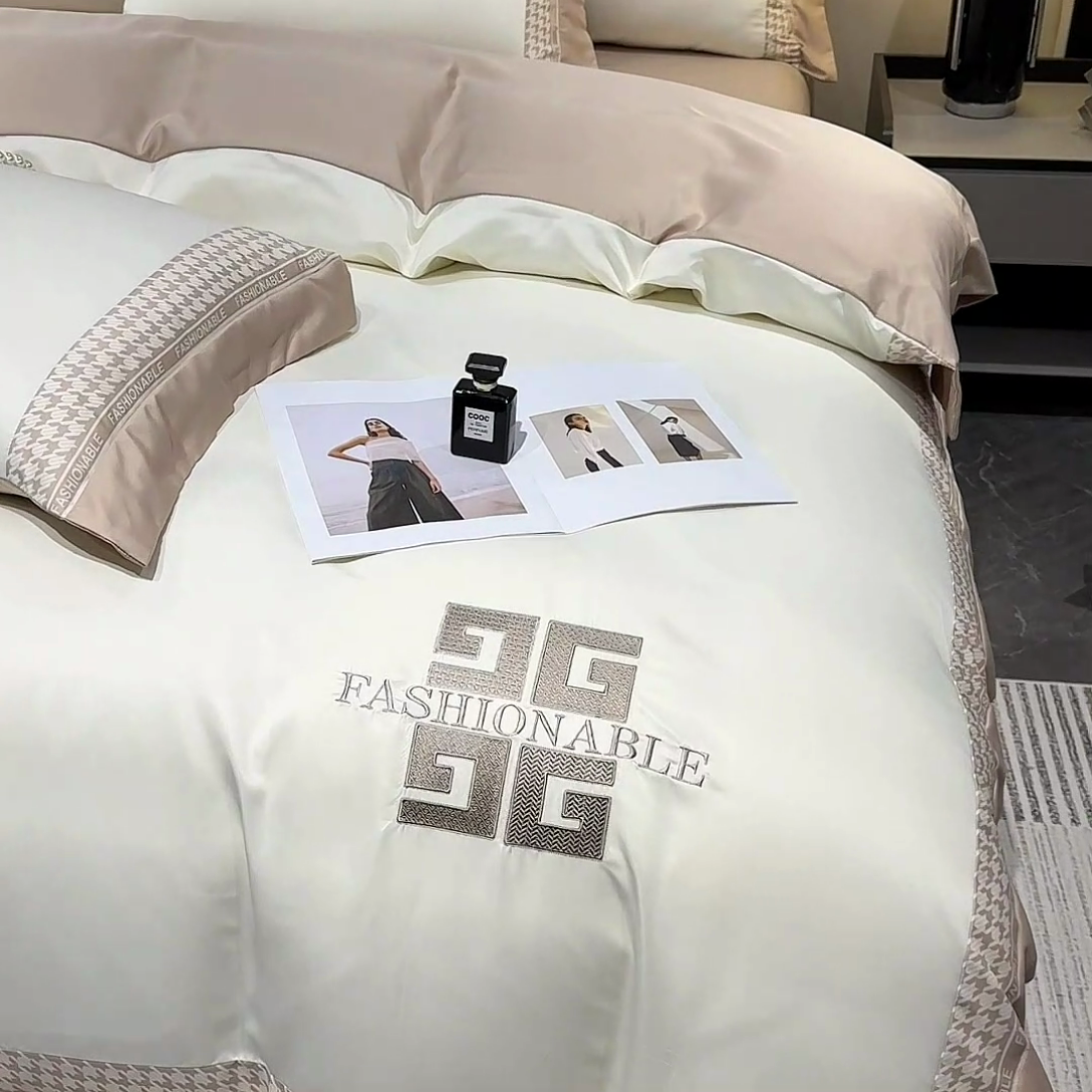 91家纺网 家纺一手货源 找家纺 富盛家纺 2024新款水洗真丝刺绣四件套-威灵顿 威灵顿—奶白