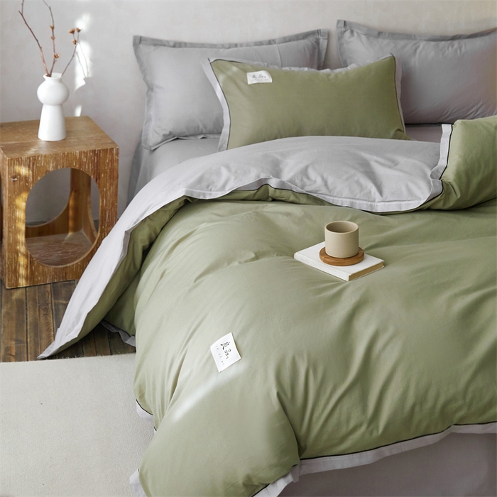 91家纺网 家纺一手货源 找家纺 启程家纺 2024新款全棉A类40支嵌绳包边款四件套 抹茶灰