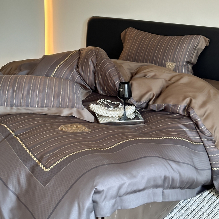 91家纺网 家纺一手货源 找家纺 优悦生活馆 2024新款天丝宽边拼角四件套-商务系列 斯蒂夫-咖