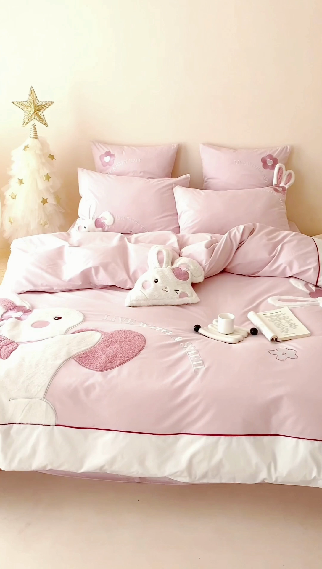 91家纺网 家纺一手货源 找家纺 （总）星野家居 2024春夏新品加厚40s水洗棉贴布绣四件套-抱抱兔