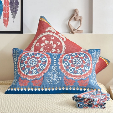 91家纺网 家纺一手货源 找家纺 （总）朴尔家纺2024新款民族风彩棉系列四层纱布枕巾