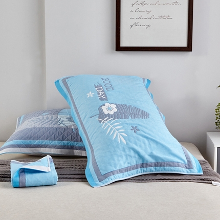 朴尔家纺-毛巾被  2024新款彩色糖果系列纯棉三层纱布枕巾 美好的一天蓝